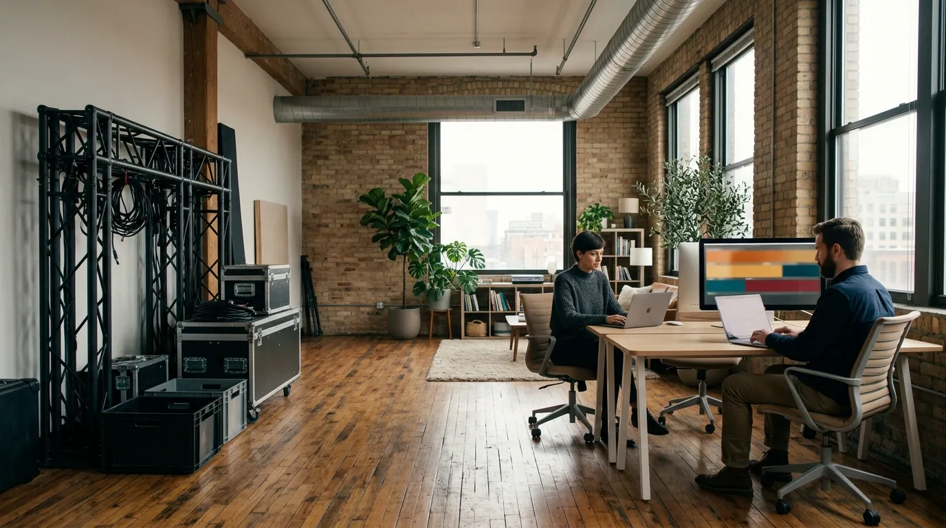 he Studio Gear Stays, the Workflow Changes Empty studio gear beside modern workstations reflects the shift to an AI video production pipeline