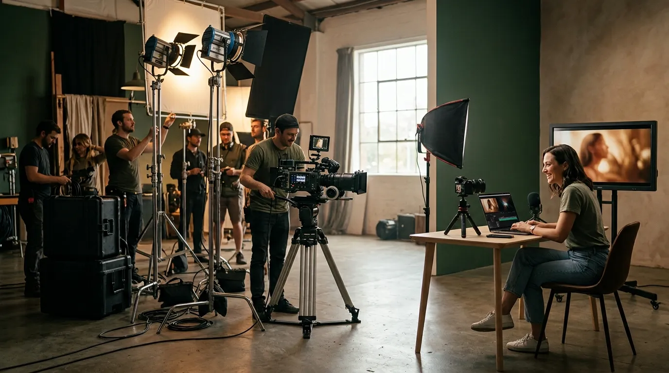 elearning-development-costs-value-comparison Traditional filming beside streamlined desk illustrates the shift to an AI video production pipeline